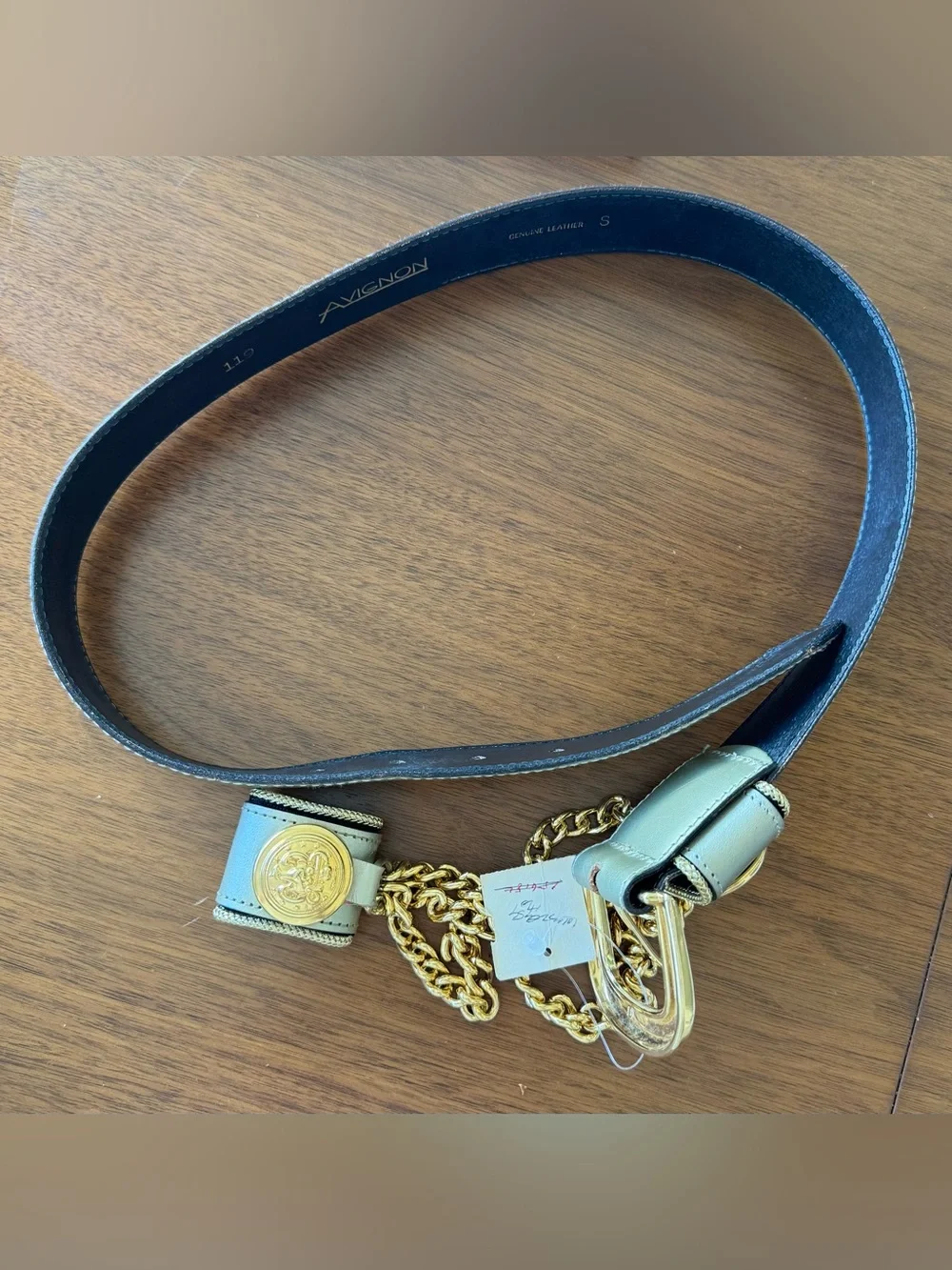 Vintage 80s Avignon Gold Chain Leather Belt Waist Accent NWT Small